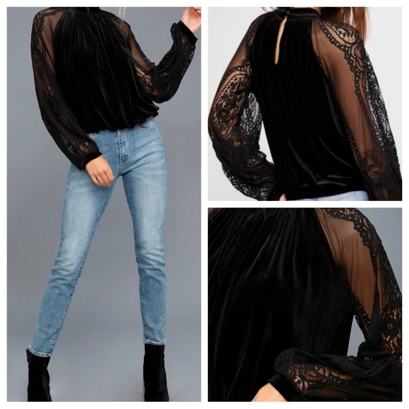 broadway Tops - NWOT Gorgeous black velvet and lace top - Size Large - Brand New